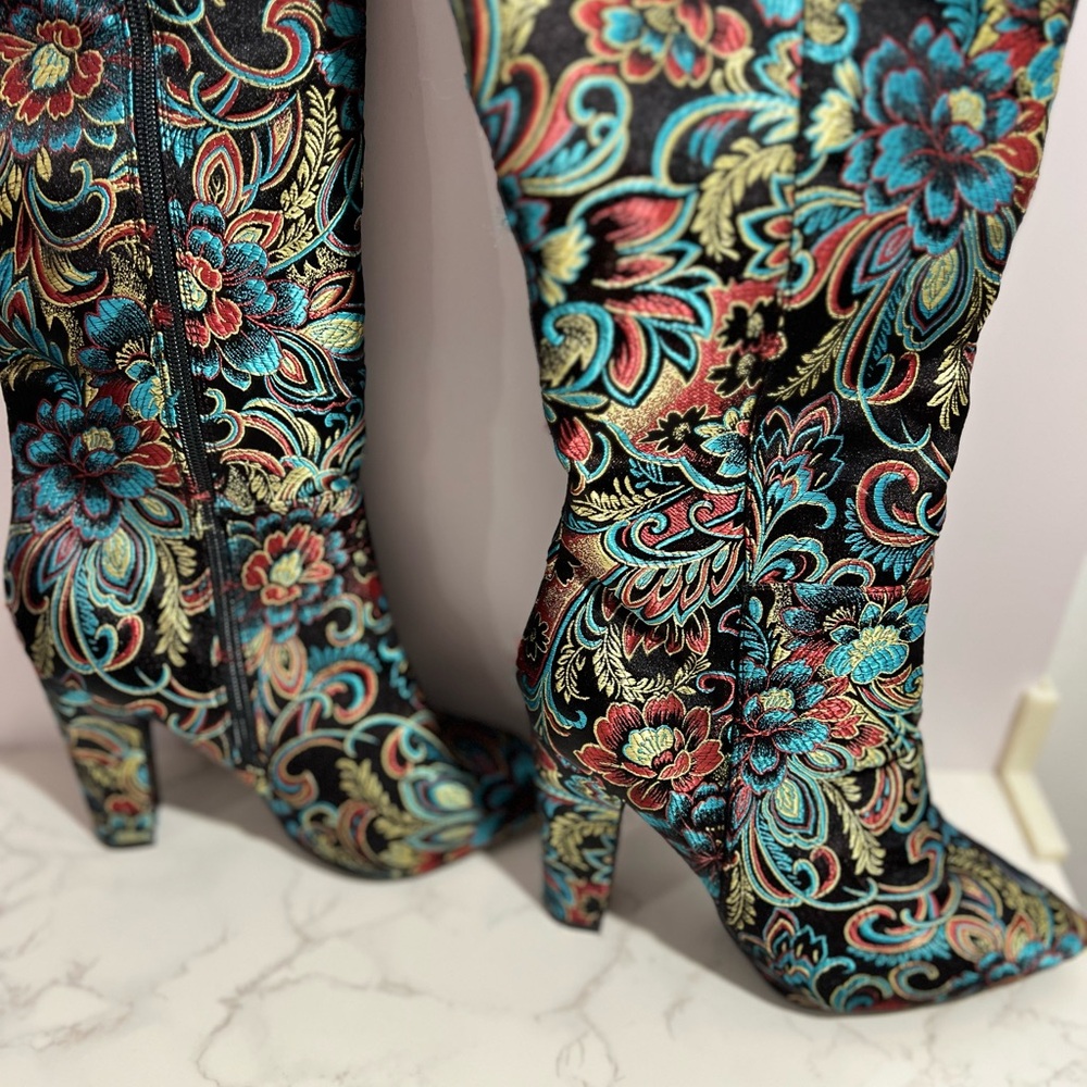 Bamboo Paisley Over The Knee/Thigh High/Fold Over Boot -- EU39/US 9 - Picture 5 of 11